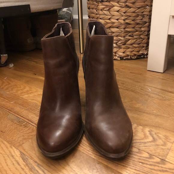 dark brown leather booties